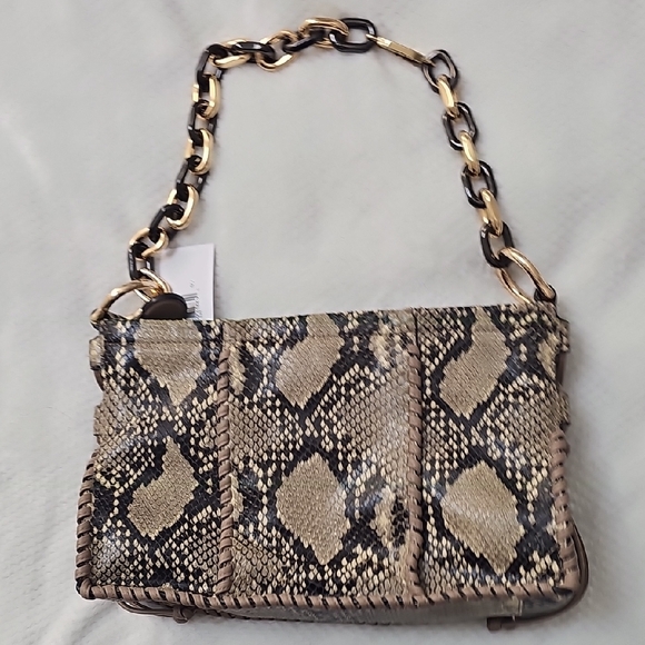Stuart Weitzman Tan and Black Snake Print Shoulder Bag display picture 1